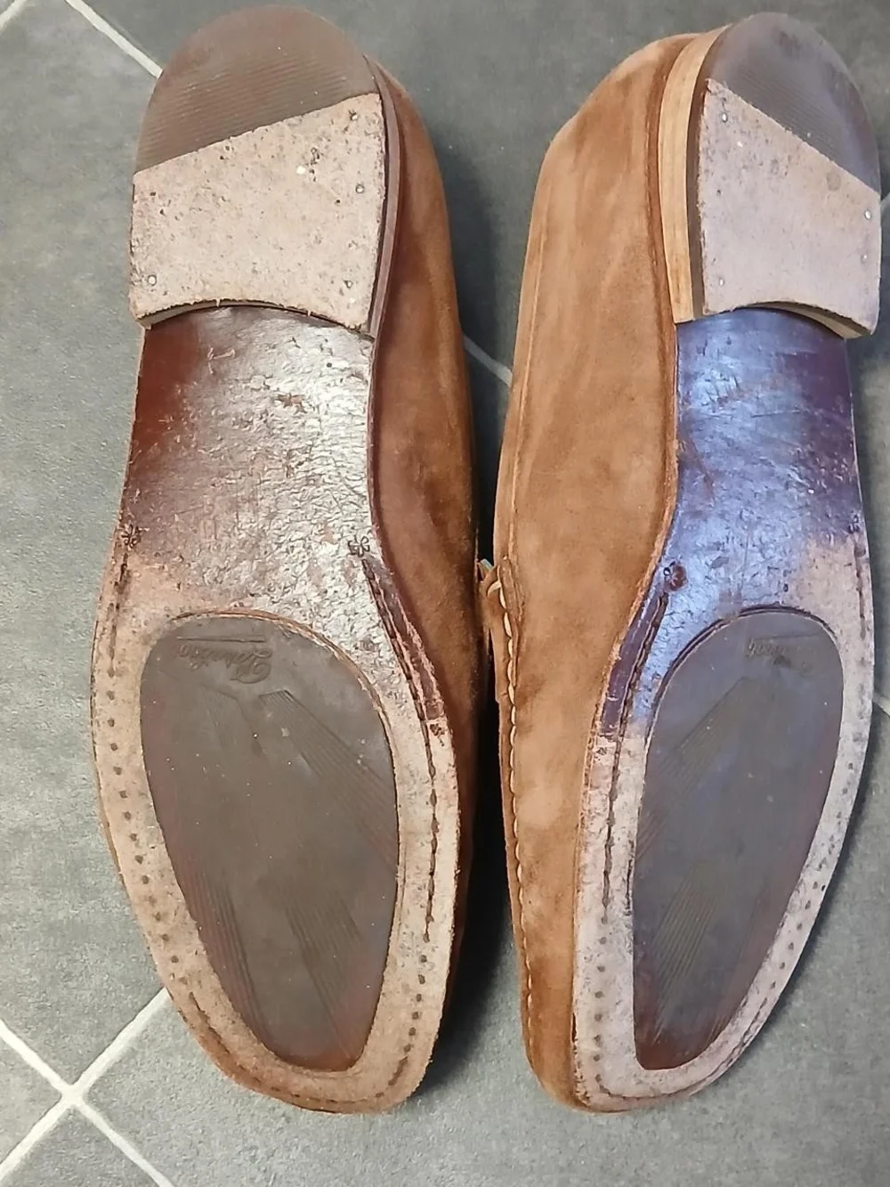 Paraboot Size 10 Men's Brown Suede Penny Loafers with Teal Lining